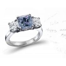 Blue Diamond Three Stone Ring