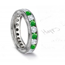 Emerald & Diamond Band with Floral Scrolls & Motifs