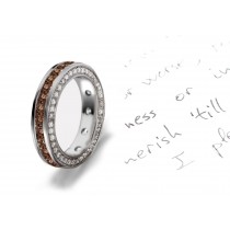 Princess Cut Brown Diamonds Circle The Band & Diamond Halos on Sides