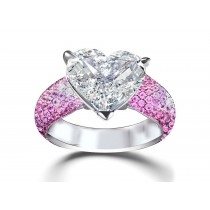 Heart Diamond & Pink Sapphire Micropave Set Engagement and Right Hand Rings