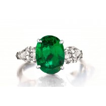 3 Stone Pear Shaped Diamond & Oval Emeralds Ring