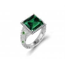 Precision Set Delicate French Micro Pave Halo Rings With Emerald & Diamonds