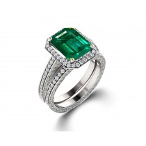 Made To Order Delicate Micro Pave Halo Vivid Green Emerald & Diamond Engagement Rings