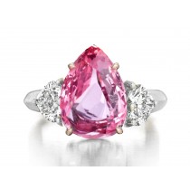 Premium Quality Unique Heart Shaped Diamonds & Pink Sapphire Pears Three Stone Rings