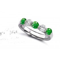 Rich Experience: Men 5 Stone Bar Set Round Emerald & Diamond Ring