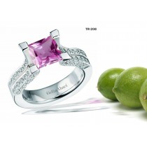 Princess Cut Pink Sapphire Gemstone Diamond Tension Set Engagement Rings