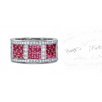 6mm Wide Micropavee Ruby Band, Diamond Bars & Diamond Borders