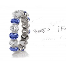 Harmony: Bar Set Oval Diamond & Sapphire Eternity Band in Platinum & Gold