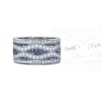 Micropavé Blue Sapphire & Diamond Special Design Open Work Wave Band