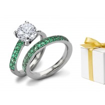 Emerald Designer Diamond Engagement & Wedding Rings Set