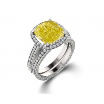 Delicate Micro Pave Halo Vivid Yellow Sapphires & Brilliant-Cut Round Diamonds Designer Engagement Rings