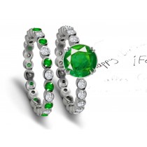 Various Shapes: Winsome Round Emerald Diamond Three-Stone Ring in 14k White Gold & Platinum 2.57 ct