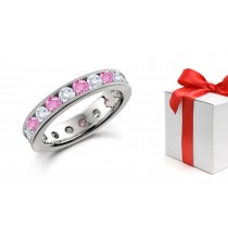 Milgrain Edge Pink Sapphire & Diamond Wedding Band