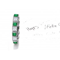 Magnificent: Sparkling Princess Cut Diamond & Emerald Eternity Band