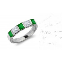 Rich Deep Green: Men 5 Stone Princess Cut Diamond & Square Emerald Ring