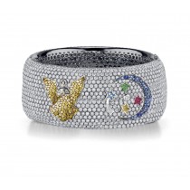 Delicate French pavee Sparkling Brilliant-Cut Round Diamonds & Vivid Multi-Colored Precious Stones Eternity Rings & Bands Featuring Fairy, Moon & Stars