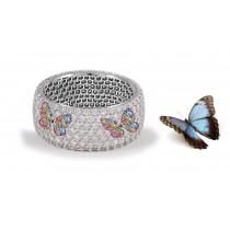 Butterfly Collection: Women's Halo Micro pave Precision Set Rainbow Sapphire & Diamond Eternity Rings Available in Gold or Platinum for Wedding or Anniversary
