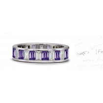 Channel Emerald Cut Diamond & Purple Sapphire Emerald Cut Eternity Band in Platinum & Rose Gold Size 3 to 8