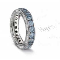 Blue Diamond Engraved Wedding Bands