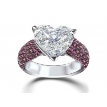 Heart Diamond & Purple Sapphire Micropave Set Engagement and Right Hand Rings