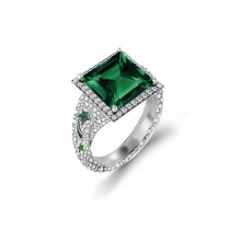 Precision Set Delicate French Micro Pave Halo Rings With Emerald & Diamonds