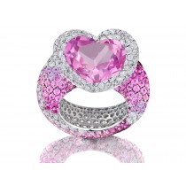 Delicate Micro Pave Round Brilliant Cut & Heart Pink Sapphires & Diamonds Halo Ring