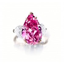 Custom Manufactured Three Stone Pear-Shaped Pink Sapphire & Side Heart Diamonds Ring