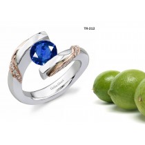 Designer Round Blue Sapphire Gemstone Diamond Tension Set Engagement Rings
