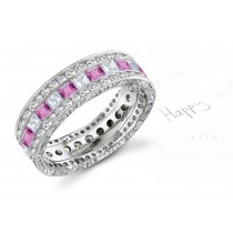 Pink Sapphire & Diamond Wedding Bands