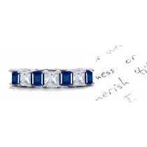 Prong Set Princess Cut Sapphire and Diamond Eternity Band in 14k Gold