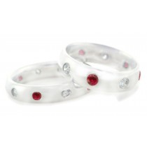 Eternity Ring: Platinum burnish set round rubies and diamonds eternity band