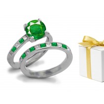 Popular Prices: Perfect Channel Set Genuine Emerald With Brilliant Diamonds Putnam Anniversary Ring 14k White Gold