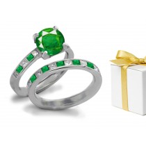Popular Prices: Perfect Channel Set Genuine Emerald With Brilliant Diamonds Putnam Anniversary Ring 14k White Gold