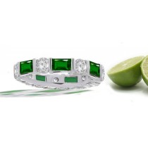 Baguette Emerald Diamond Round Eternity Band
