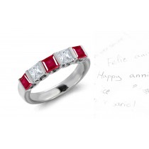 Five Stone Princess Cut Ruby & Diamond Ring