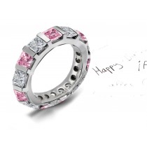 Princess Cut Pink Diamond & White Diamond Eternity Wedding Ring in Gold