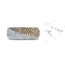 5 mm Wide Sliced in Two Wavy Halves with Metal Micropavee Encrusted White & Brown Diamonds