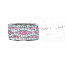 Micropavee Pink Sapphire Diamond Eternity Double Wave Platinum Band