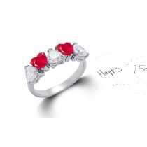 Heart Shaped Red Ruby & Diamond Half Eternity Rings in Gold or Platinum