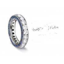 Micro pave Halo Brilliant Round-Cut Blue Sapphire & Diamond Eternity Rings