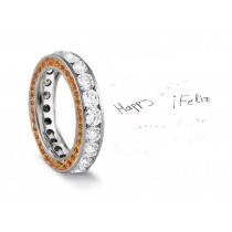 Micro pave Halo Brilliant Round Diamond & Vivid Yellow Sapphire Eternity Rings