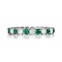 Made To Order Just For You Round Green Emerald & Diamond Prong Set Eternity Wedding Band Rings