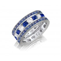 Made To Order Just For You Brilliant Round Cut Blue Sapphire & Diamond Prong Set Eternity Wedding Band Rings