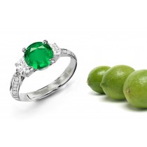 Intelligent Designs: This Complete Three Stone Ladies Diamond Hoop Ring Features Brilliant Round Diamonds & Cut Emeralds