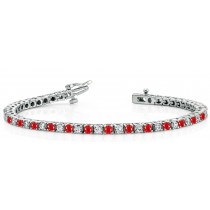 Ruby Diamond Tennis Bracelets: Platinum Round Ruby and Diamond Tennis Bracelet