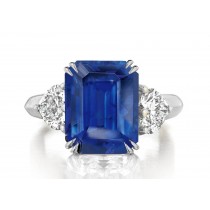 Premium Quality Unique Heart Shaped Diamonds & Blue Sapphire Emerald Cut Three Stone Rings
