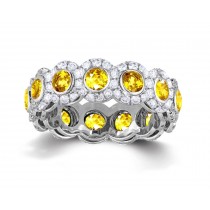Shop Fine Quality Made To Order Round pave Prong Bezel Set Diamond & Yellow Sapphire Eternity Style Wedding Bands