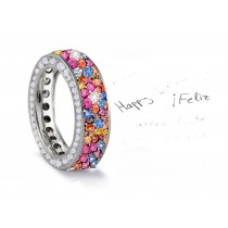 Made to Order French pave Set Brilliant Cut Round Diamonds & Multi Colored Sapphires Eternity Rings & Bands