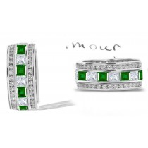 Prince & Princess: Princess Cut Emerald & Diamond Wedding 3 Gold Rings with Brilliant Green Emeralds