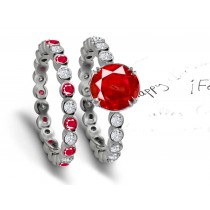 As Red As True Love: Bezel Set Ruby & Diamond Engagement Ring & Matching Band in Platinum Ring